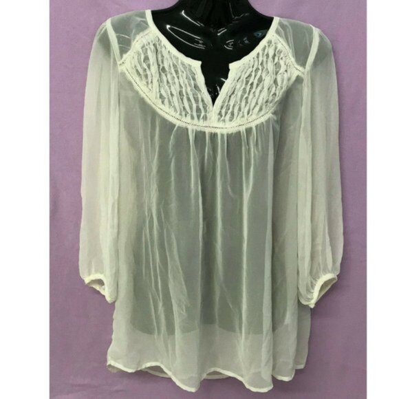 Peppercorn Delicate Sheer Ivory Long Sleeve Poet Blouse with Smocking Detail - Picture 3 of 6